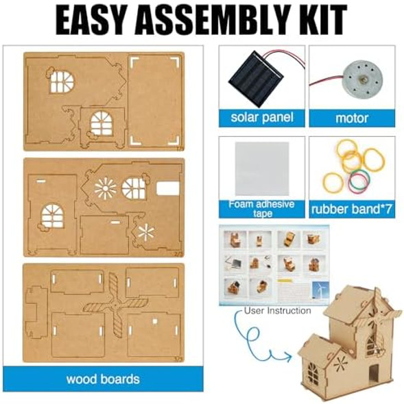 Winsonik DIY Solar Windmill House - 3D Wooden Puzzle STEM Educational Science Craft Model Kit for Kids Ages 8-12
B0D631W9QX