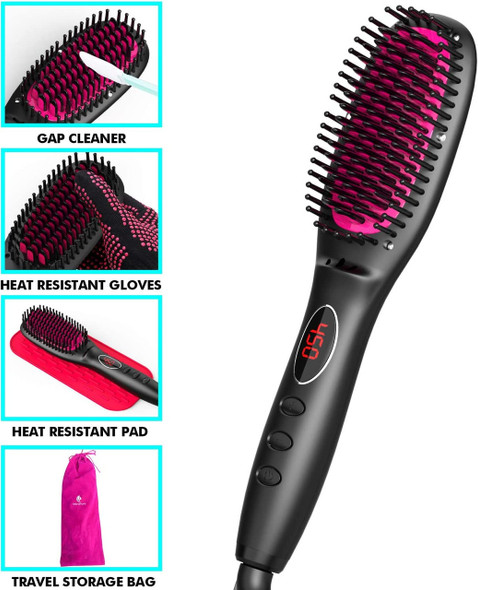 Hair Straightener Brush with Ionic Generator by MiroPure 30s Fast MCH Ceramic Even Heating 11 Temperature Control Professional for Straightening or Curling