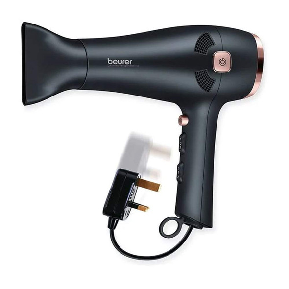 Beurer Style Pro HC55 Hair Dryer With Cable Rewind 2000Watt Hair Dryer With Integrated Ion Function Slim Nozzle Attachment Volume Diffuser Attachment 3 Heat Settings 2 Speed Settings