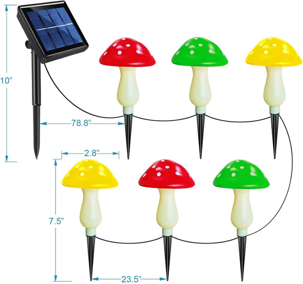 d Outdoor Solar Garden Mushroom Lights(6 Mushrooms Lamps) 8 Modes Outside Waterproof Solar Powered Christmas Lights Decoration Yard Lawn Pathway... (Multi-Colored)