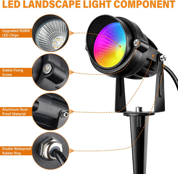 Low Voltage Rgbw Led Landscape Lights Spot Lights Outdoor For Yard Garden Decor Spotlight 12V-24V Low Voltage Landscape Lighting With 16 Color Changing And Remote Ip68 Waterproof (10 Pack)