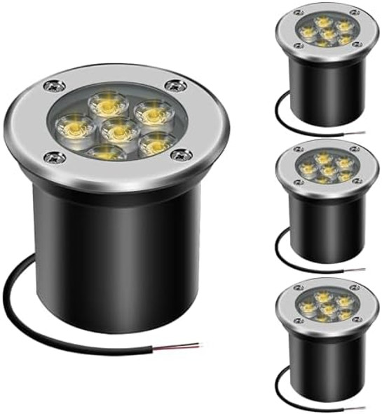 4Pack 6W Low Voltage Landscape Lights With Connectors - 12-24V Led In-Ground Lights Ip67 Waterproof Garden Lighting For Yard Pathway Driveway Deck (Warm White)