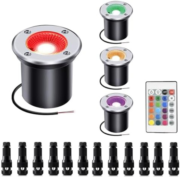 Rgbw Low Voltage Landscape In-Ground Led Well Light With Connecotrs - Waterproof Ip67 Color Changing Dc12V Outdoor Pathway Garden Deck Driveway Lights (Multicolor)