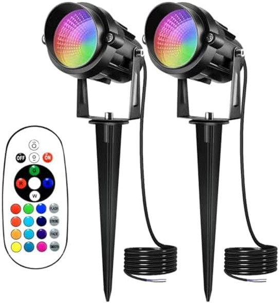 9W Low Voltage Landscape Lighting Rgb Color Changing Led Landscape Spotlight Waterproof Spot Lights Garden Patio Spotlight Decorative Lamp For Outdoor 12V Ac Dc (2 Pack)