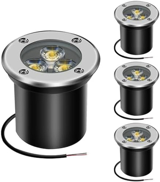 4Pack 3W Low Voltage Landscape Lights With Connectors - 12-24V Led In-Ground Lights Ip67 Waterproof Garden Lighting For Yard Pathway Driveway Deck (Warm White)