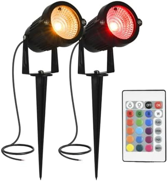Color Change Landscape Lighting Low Voltage Led Outdoor Spotlights 6W 12V Ip66 Waterproof Landscaping Lights Remote Control Garden Pathway Lights Rgb Trees Decorations(2P)