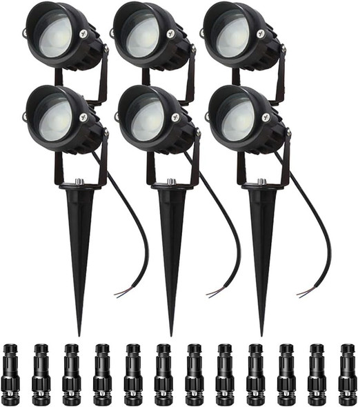 Low Voltage Landscape Lights Outdoor Led Landscape Lighting With Connectors 5W 500Lm Focusing Lens Spotlights24V Ac/Dc 3000K Warm White Waterproof Ip65 Pathway Garden Yard Lights 6Pack
