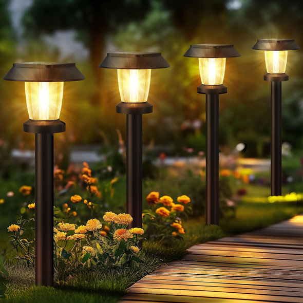 Alepod Solar Pathway Lights Outdoor - 8 Pack Solar Powered Garden Lights Waterproof Decor Landscape Lighting With Three Lighting Modes For Yard Lawn Walkway Driveway Warm White