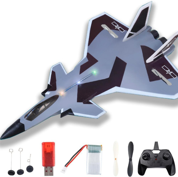 Remote Control Plane Rtf J-20 Fire Fang 2.4Ghz 6-Axis Gyro Rc Airplane With Light Strip Jet Fighter Toy For Kids Beginner (Stealth White)