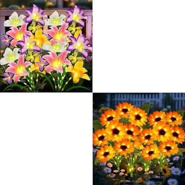 4Pack Solar Lily Butterfly Flowers& 4Pack Solar Sunflower Lights