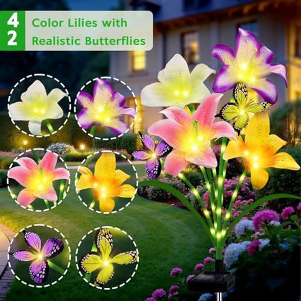 4Pack Solar Lily Butterfly Flowers& 4Pack Solar Sunflower Lights