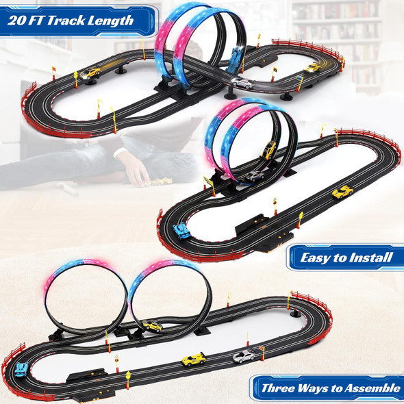 Slot Car Race Track Sets With 4 Slot Cars 20Ft Race Car Track For Boys And Kids Dual Racing Game Lap Counter Circular Overpass Track s Toys For Boys Kids Age 6 7 8-12