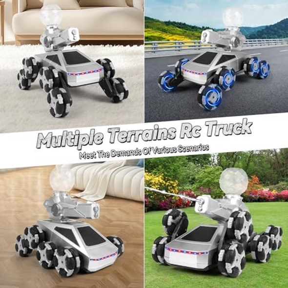 Rc Car - 2.4Ghz Remote Control Truck Toys With Swappable Wheels Water Shoot Lights & Music All-Terrain Off-Road Rc Truck Kids Birthday Christmas For Boys Girls 6+ (Xs-8P)