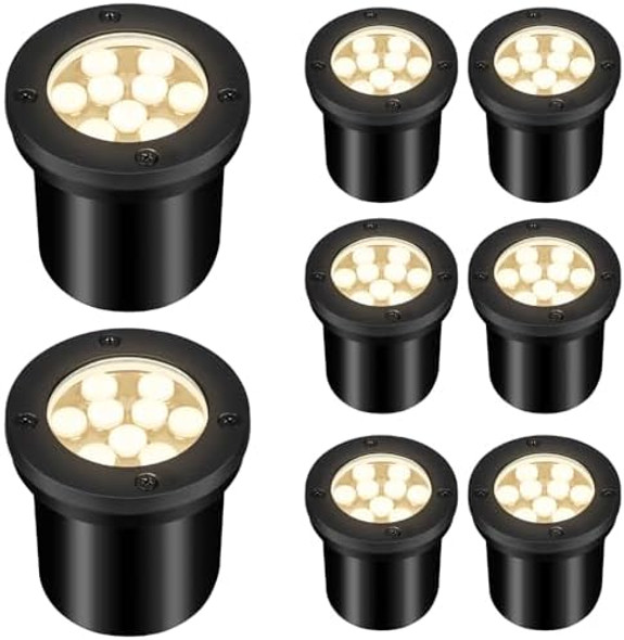 9W Landscape Lights Outdoor 120V In-Ground Lights Ip68 Waterproof 2700K Warm White Outdoor Well Lights For Yard Pathway Driveway Deck 8 Pack