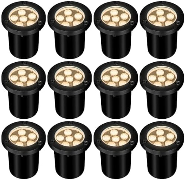 6W Landscape Lights Outdoor 120V Well Lights Ip68 Waterproof 2700K Warm White Outdoor In-Ground Lights For Yard Garden Patio Pathway 12 Pack