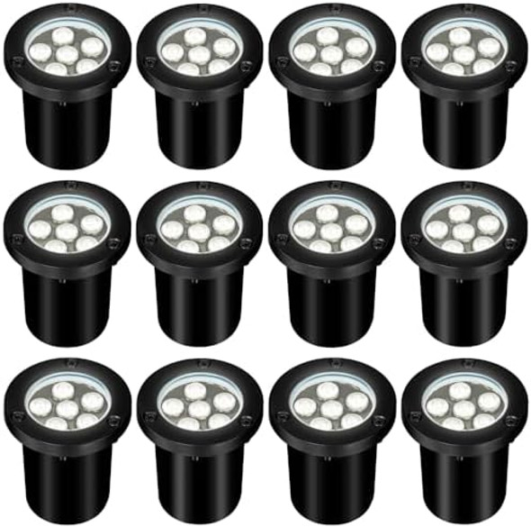 6W Led Landscape Lights 120V Well Lights Ip68 Waterproof 5500K Cool White Outdoor In-Ground Lights For Yard Garden Patio Pathway 12 Pack