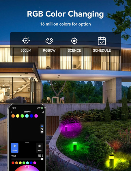 Pathway Lights Outdoor 500Lm Rgbcw Low Voltage Landscape Lighting Smart App And Alexa Control Ip67 Waterproof Color Changing Walkway Lights For Garden Yard Patio Halloween 4 Pack