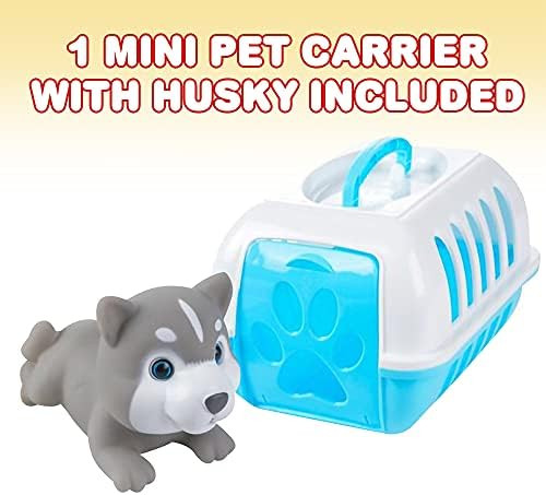 Artcreativity Dog Carrier Playset Includes Mini Pet Carrier With Husky Toy Dog Toy Play Set For Hours Of Imagination Travel Toys For Children Great Idea For Ages 3 And Up