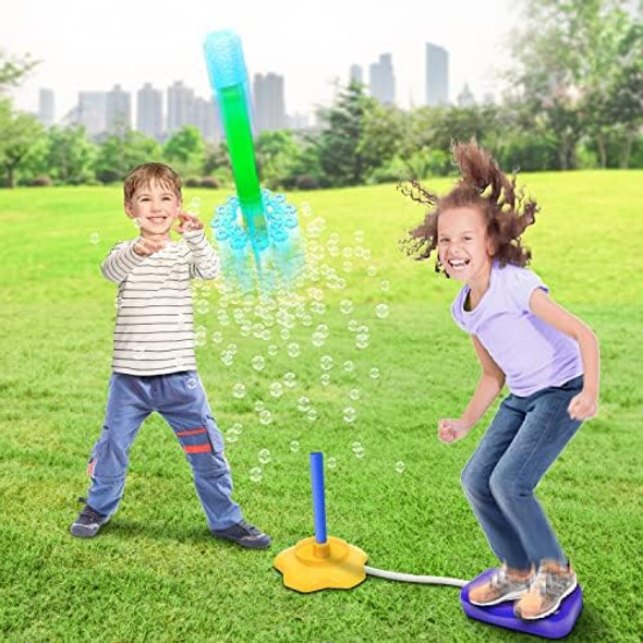Artcreativity Bubble Rocket Launcher Toy Set Includes 2 Bubble Rockets Bubble Solution Pump And Base Flying Bubble Blaster Rockets For Hours Of Outdoor Fun Bubble Maker For Kids