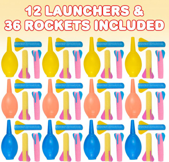 Artcreativity Foam Rocket Launchers 36 Rockets And 12 Squeeze Launchers Assorted Colors High Flying Fun Summer Outdoor Birthday Great Goodie Bag Filler Party Favors Prizes Easter Toys For Kids