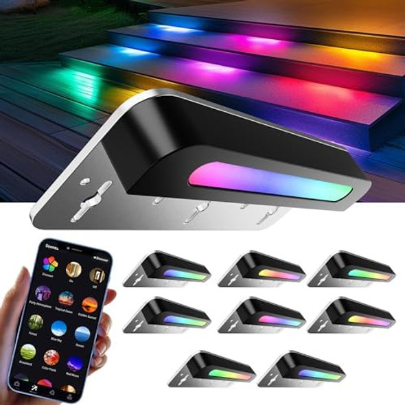 Aslong 8Pcs 7 Inch Rgb Led Hardscape Lighting Retaining Wall Lights Rgb Color Changing & Warm White Low Voltage Led Landscape Paver Lights Waterproof Outdoor Step Lights For Steps Sidewalk