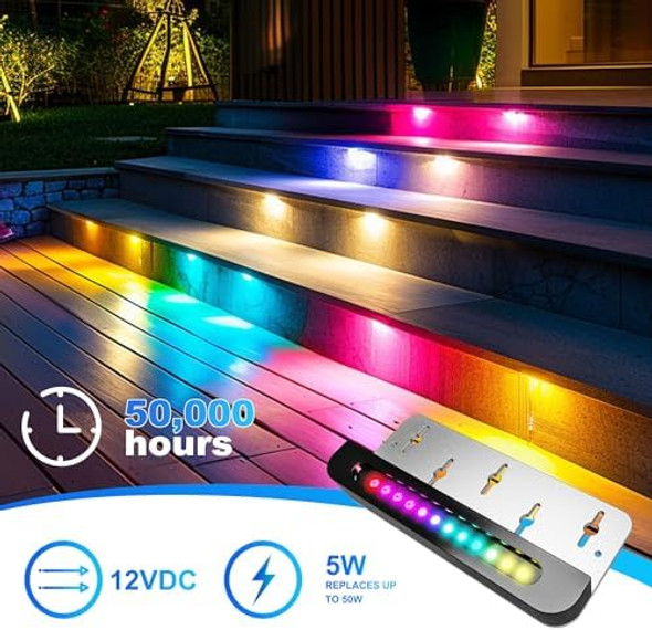 Aslong 8Pcs 7 Inch Rgb Led Hardscape Lighting Retaining Wall Lights Rgb Color Changing & Warm White Low Voltage Led Landscape Paver Lights Waterproof Outdoor Step Lights For Steps Sidewalk