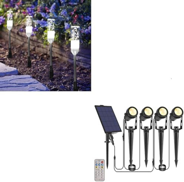 B-Right 6Pcs 570Lm Low Voltage Pathway Lights Outdoor + 4-In-1 Solar Powered Landscape Spotlights With Remote Control