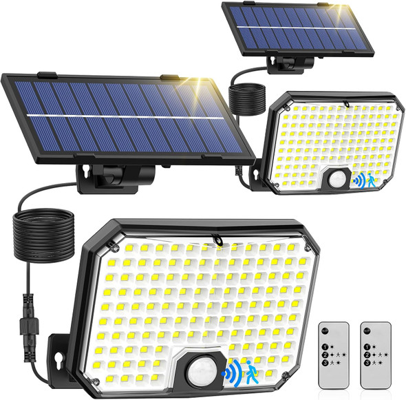 Solar Outdoor Lights Motion Sensor Dusk To Dawn Wall Lights Waterproof Led Outside Solar Powered Security Flood Light Fixtures 3 Modes With 16Ft Cable For Front Door Porch Shed Barn Garage 2 Packs