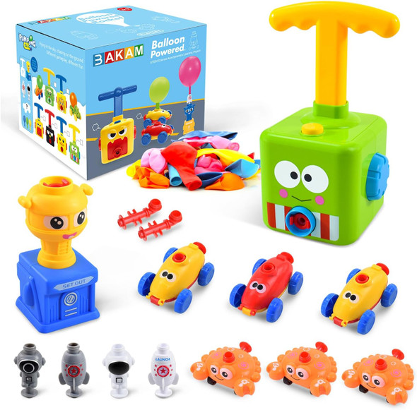 Bakam Toddler Toys 3-4 For Boys Girls Balloon Launcher & Powered Car Set Fun Toddlers Stem Toy Balloon Pump Cars Racer Kit For Kids 3-5 (Frog)