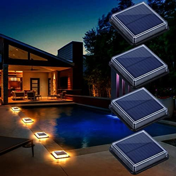 Solar Deck Lights Driveway Walkway Dock Light Solar Powered Outdoor Stair Step Pathway Led Lamp For Backyard Patio Garden Ground Auto On/Off - Warm White - Square - 4 Pack