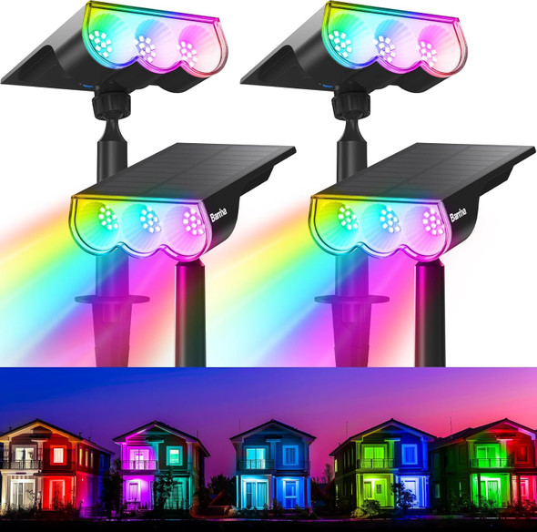 Barrina Wrgb Solar Lights Outdoor Color Changing Solar Landscape Lighting With 360° Horizontal Adjustable Rgb Solar Spotlights Outdoor For Outside 6 Packs