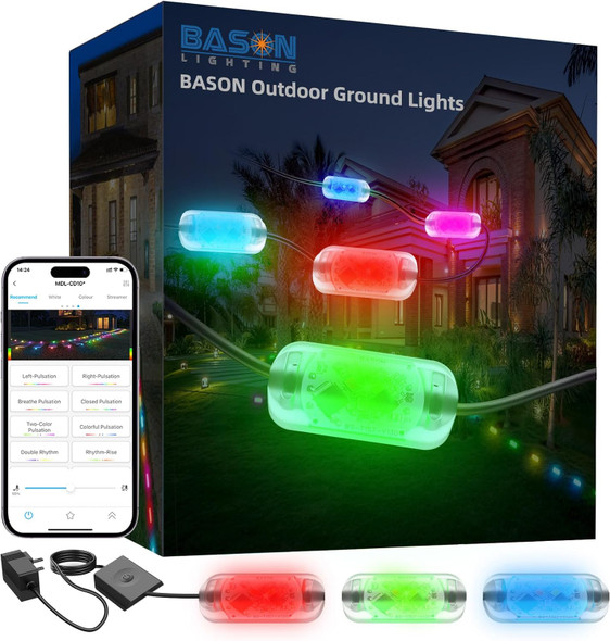 Bason Lighting Smart Outdoor In-Ground Lights Ip65 24V Voltage Pathway Lights 20 Pack App Control Walkway Lights For Garden Lawn With 48 Scene Modes With Music Sync