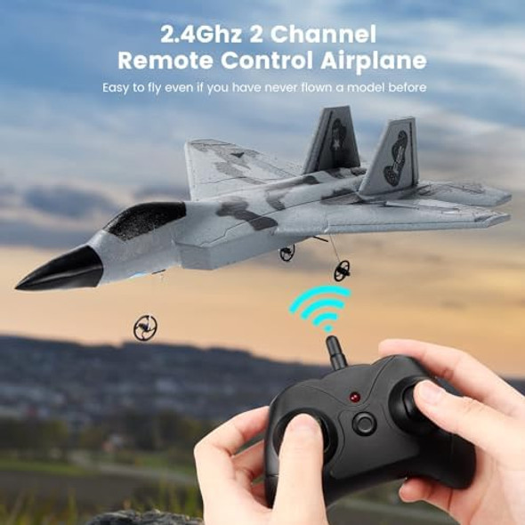 Rc Plane -F22 Raptor Model Toy Airplane Glider 2 Channels 2.4 Ghz Remote Control Airplane Easy To Fly Rc JetKids & Beginners F22 Easy To Fly Toy For Fighter Model Glider