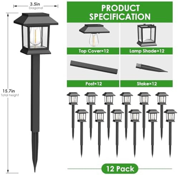 Solar Pathway Lights Outdoor 12 Pack d Led Waterproof Solar Lights Outdoor Landscape Lighting For Outside Driveway Garden Walkway Path Yard Lawn Décor Warm White