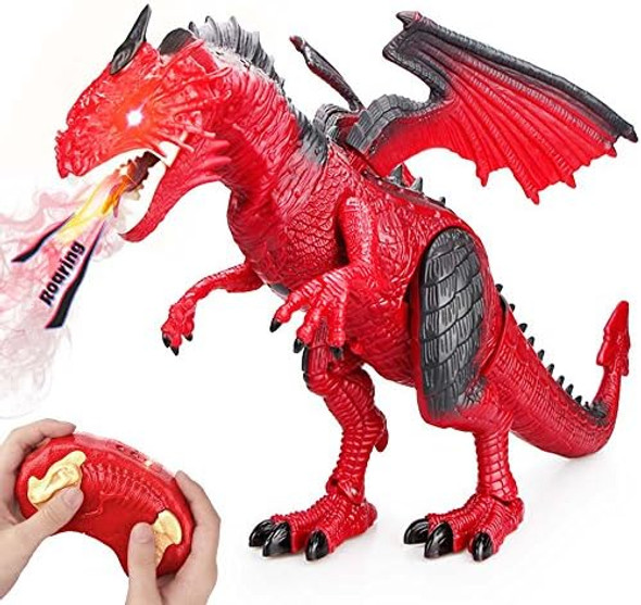 Betheaces Remote Control DinosaurDragon Toy For Kids Boys Girls Red Dragon Figures Learning Realistic Looking Large Size With Roaring Spraying Light Up Eyes For Birthday Xmas s (Style-1)