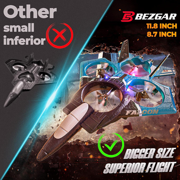 Bezgar Rc Airplane 2.4Ghz 6-Axis Gyro Remote Control Airplane Gesture Remote Control Plane 360° Flip Fighter Jet Toy Toys For Ages 8-13 With Colorful Led Navigation Lights Green