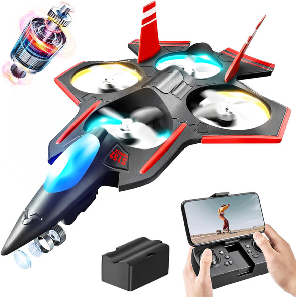 Bezgar Brushless Rc Plane With Camera 2.4Ghz Remote Control Airplane 6-Axis Gyro Drones For Kids Rc Helicopter 360°Flip Jet Fighter For Beginners With Led Navigation Lights And Two Batteries