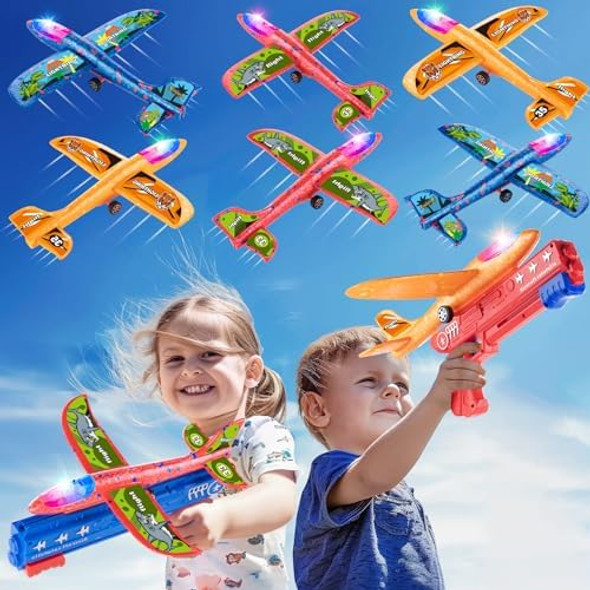 Bigdream 6 Pack Led Airplane Launcher Toys With 2 Launchers 2 Flight Mode Glider Catapult Plane With Stickers Flying Outdoor Toys For 3 4 5 6 7 8 9 10 11 12 Year Old Kids Boys Girls Birthday s