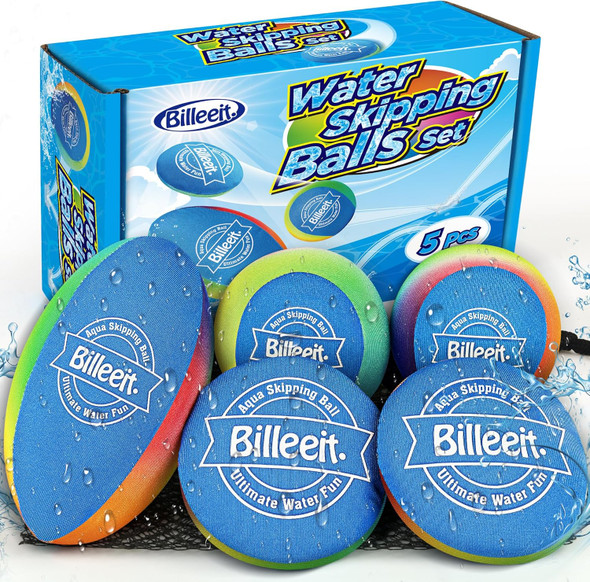 5Pcs Water Skipping Balls Set For Pool Play Multi-Colored Splash Water Bouncing Balls Fun Water Pool Beach Swim Toys & Games For Kids 3+ 4-8-12 And Adults