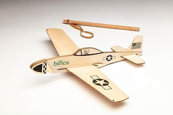 P-51 Mustang Balsa Wood Historical Ww2 Glider With 14 Inch Wingspan And Slingshot