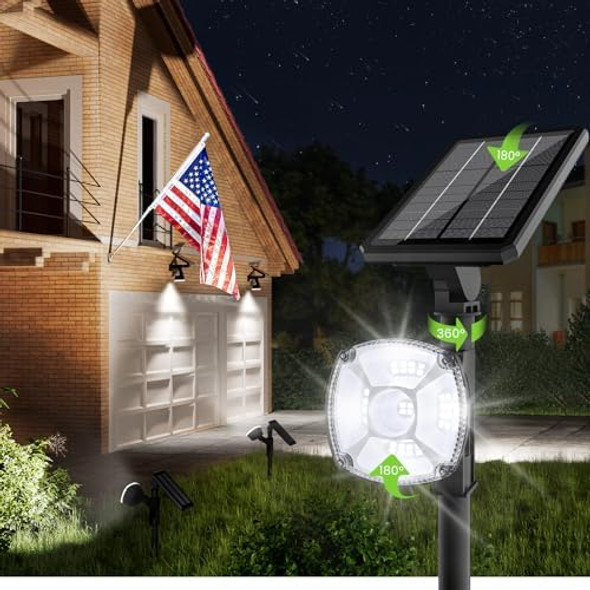 Solar Spot Lights Outdoor Waterproof Ip67 36 Led 3 Lighting Modes Solar Flood Lights 2-In-1 Wall Light For Tree Yard Garden Pathway (Cool White 1 Pack)