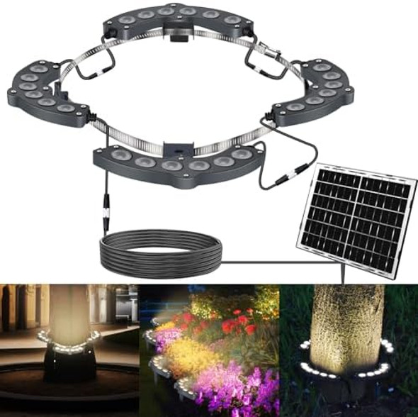 Solar Palm Tree Lights Outdoor Warm Light 3000K - Solar Spotlights For Plam Trees 12000 Mah Batteries Solar Powered Led Ring Tree Lights Up To 12+ Hours For Outside House Garden Landscape Large Trees