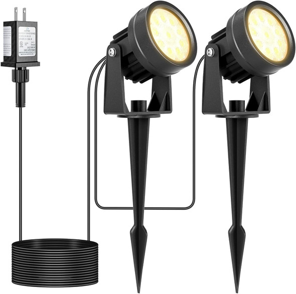 Warm White Spot Lights Outdoor 3000K Led Spotlights Outside Landscape Lighting Ip65 Waterproof Garden Uplights For Lawn Front Porch Driveway Decorative 2 Lights