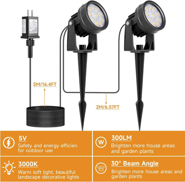Warm White Spot Lights Outdoor 3000K Led Spotlights Outside Landscape Lighting Ip65 Waterproof Garden Uplights For Lawn Front Porch Driveway Decorative 2 Lights