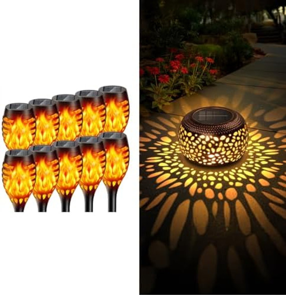 Solar Torches With Flickering Flame And Lantern Outdoor Waterproof
