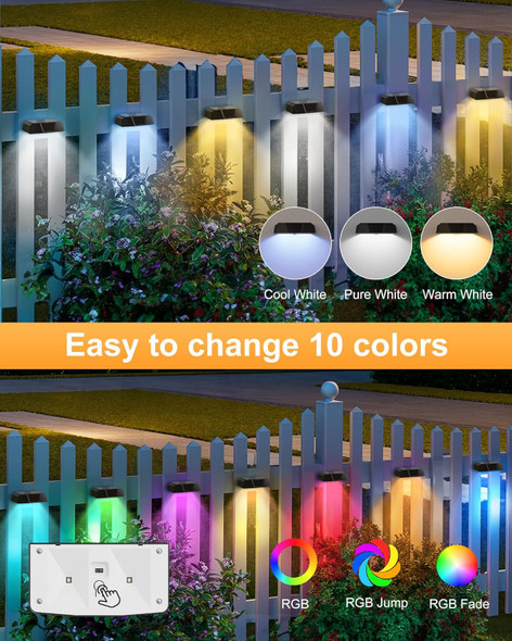 Brightown Solar Fence Lights Outdoor - 6 Pack Solar Deck Light With Warm White Cool White 7 Rgb Color Fade/Jump Modes Solar Lights Outdoor Waterproof For Outside Yard Step