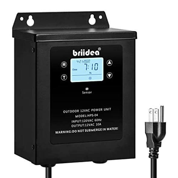 Low Voltage Transformer Briidea 120W 120V Ac To 12V Ac Landscape Lighting Transformer With Built In Astronomical Timer And Dusk-To-Dawn Timer Ideal For Spotlight Pathway Light