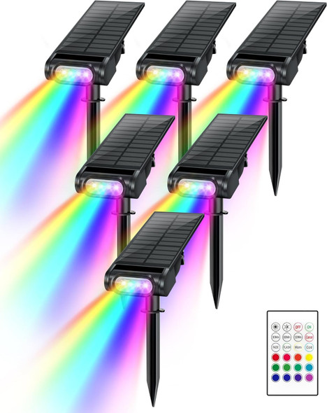 Solar Spot Lights Outdoor 12 Color Modes Landscape Light Waterproof Ip67 With Remote 2-In-1 Color Changing/Cool/Warm White Solar Lights Outdoor For Yard Trees Garden Pool(Multicolor 6 Pack)