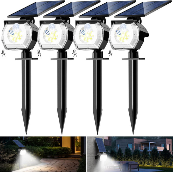 Btfarm 4 Pack Solar Spot Lights Outdoor - 52 Led Solar Motion Lights Outside Waterproof Ip65 3 Modes Solar Powered Motion Sensor Spotlights For Yard Garden Driveway Pathway Landscape Cool White