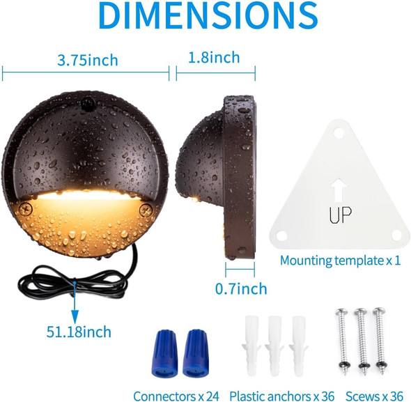 Led Low Voltage Deck Lights 3.74 Inch Landscape Lighting Fence Lights 2700K 180Lm 12-24V Ac/Dc Aluminum Oil Rubbed Bronze Outdoor Step Light 2.5W Ip65 With Wire Nuts 4Ft Corded 12 Pack